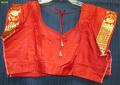 Red Banarsi Silk Golden Zari Saree Blouse Semi Stitched Blouse #8536